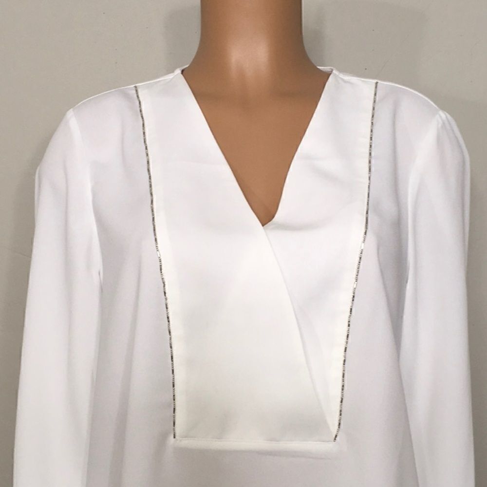 Alfani white long sleeve beaded top. - Picture 3 of 10